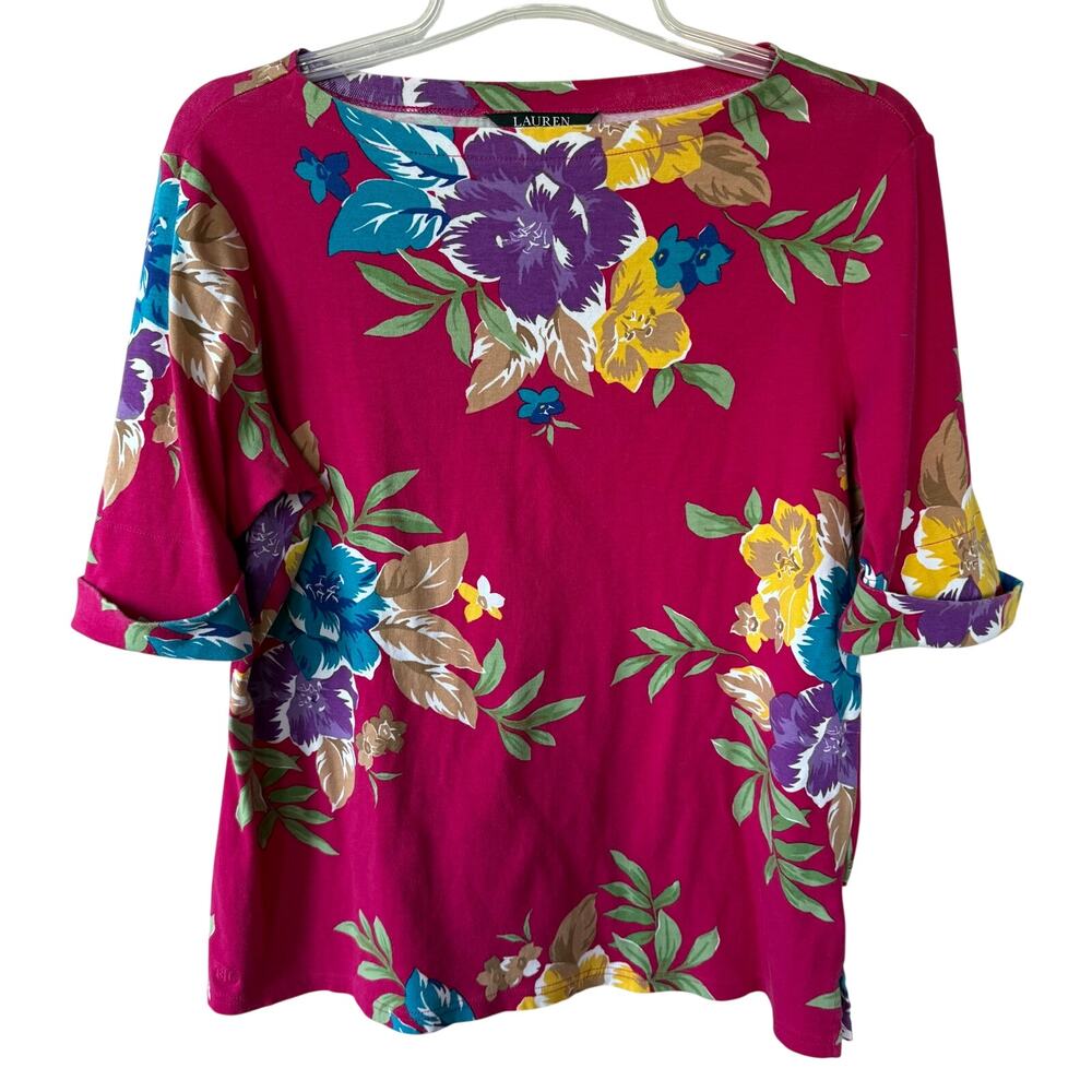 Lauren Ralph Lauren size 1X Fuscia Floral T-Shirt - Picture 2 of 10